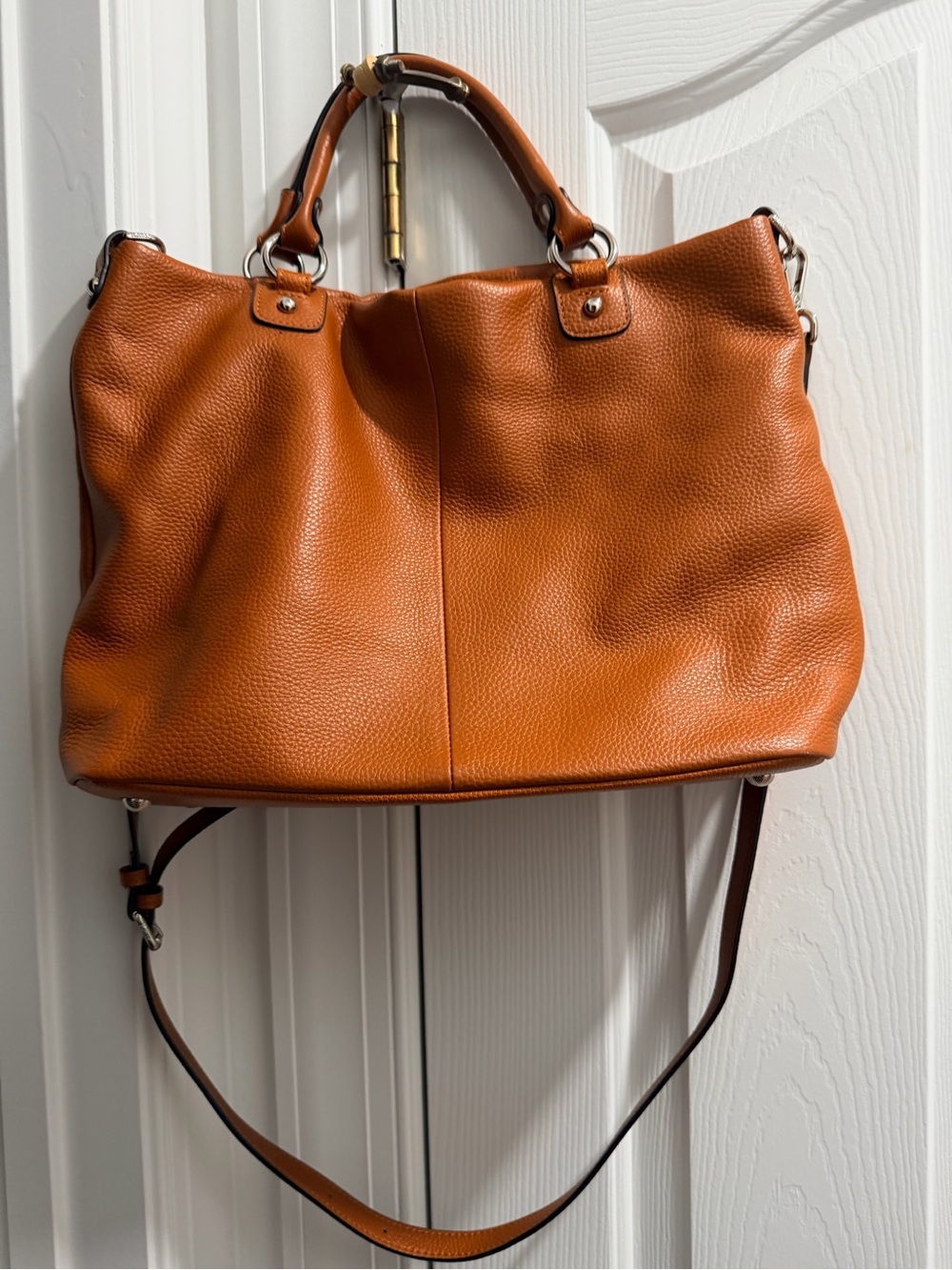 Textured Leather Shoulder Bag in Cognac Brown